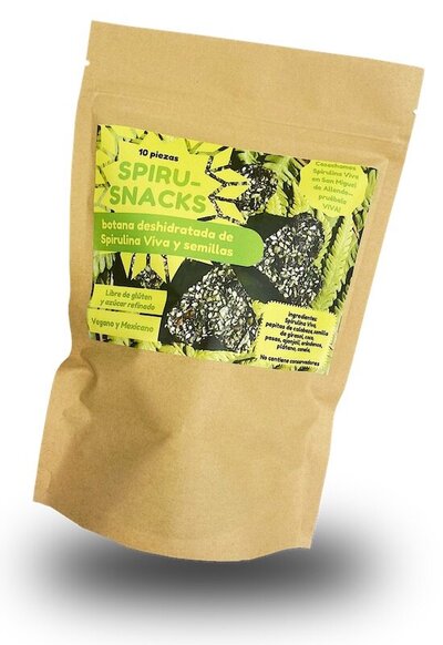 Spirulina Viva Spiru Snacks (original flavor) are heart-shaped, seed-based granola cookies made with live spirulina, banana, raisins, cranberries, and spices—dehydrated for maximum nutrition and perfect for healthy, on-the-go snacking.