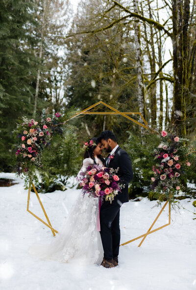 A magical winter-themed styled shoot, highlighting the adventurous spirit of Pacific Northwest elopements.