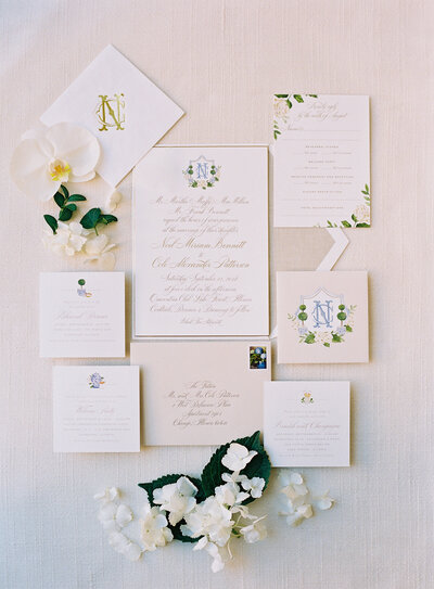 Up close picture of the wedding invitations.