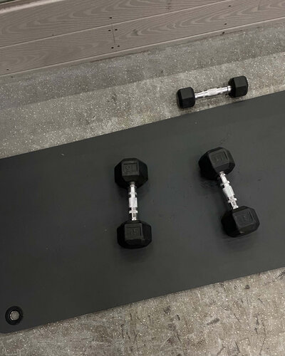 Dumbbell weights on mat
