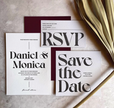 modern elegant typographic wedding invitations