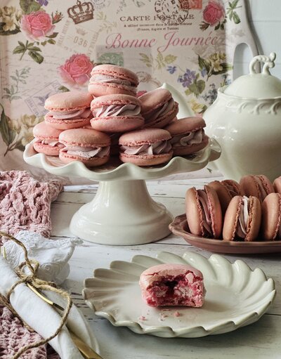 beautiful pink rose macarons