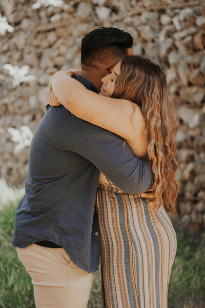 Couple hugs in Round Valley, California.