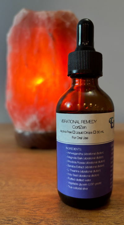 EnerBea CortiZen Vibrational Remedy bottle for stress balance and wellness.