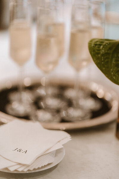 Custom napkins and champagne flutes