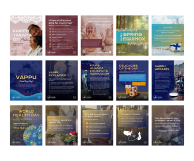 Vibrant social media carousel graphics for Finlandia Foundation National, designed to highlight special days relevant to Finnish culture