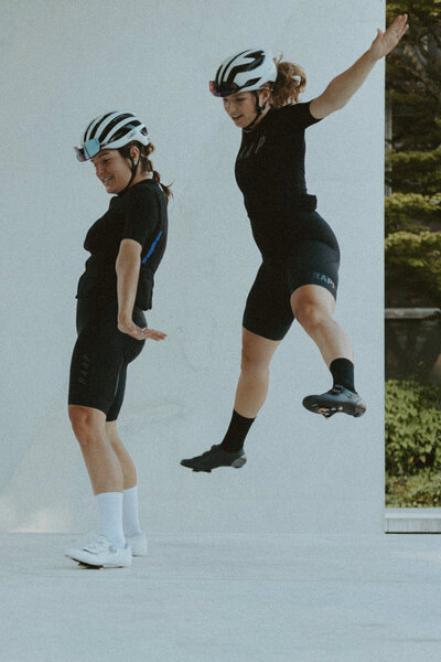 Portrait of Female Cyclists Being Goofballs