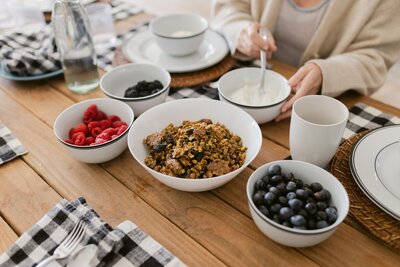 styled table with fruit yogurt parfait
