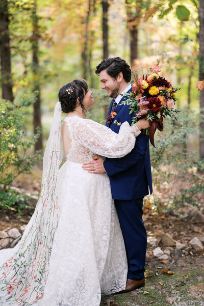 Details image of florals for fireplace ceremony