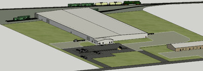 Graphic of industrial building rendering