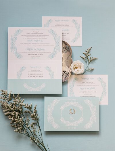 Burgundy pocket-fold & Gold Foil wedding invitation