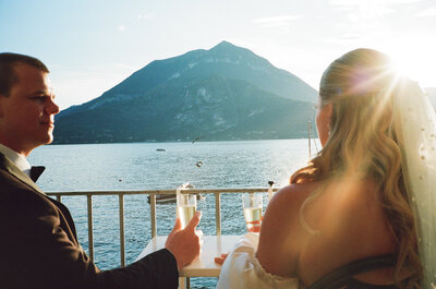 Bride and groom with mountains behind them at their Queenstown elopement