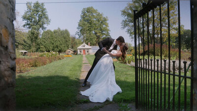 Bride and groom kissing