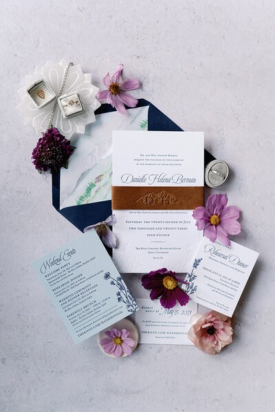 Wildflower Mountain Leather Wedding Invitations