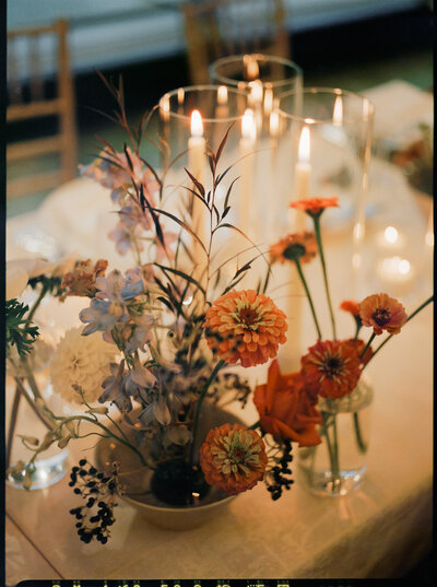 Romantic wedding tablescape florals and candles