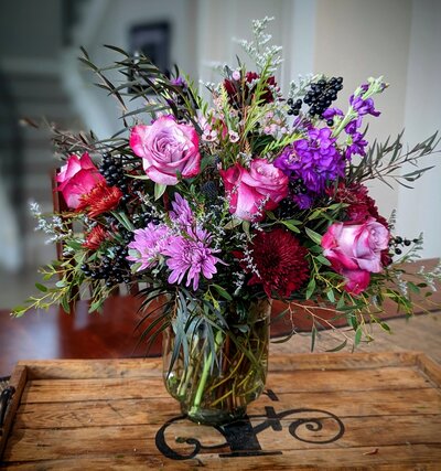 purple and red birthday flowers