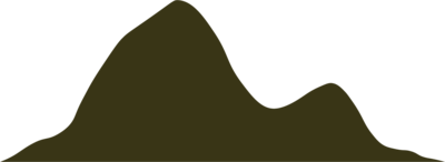 Mountaian range with two peaks in a dark army green over a muted light blue background
