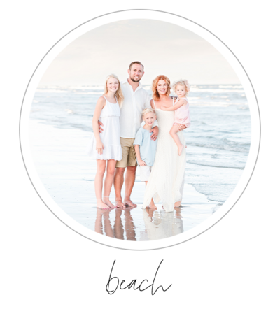 Family beach photography session taken in Galveston, Texas. A family of five, mom, dad, son and two daughters standing in the sand with the ocean as a backdrop. Shot by Magnolia photographer Bri Sullivan.