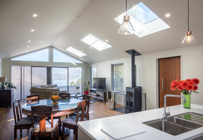 rebuilt kitchen and dining area