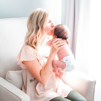 Lifestyle Newborn Session with Plymouth Michigan Newborn Photographer Brooke Leigh Photography, Picture of mom and newborn