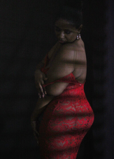 red lace, shadows, african american model, voyeurism