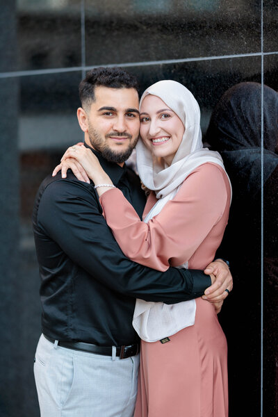 Couple holding each other engagement photo