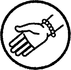 An icon of a hand reaching out with beads around the wrist.