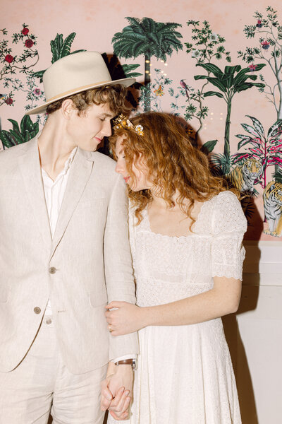 Close, intimate portrait of a bride and groom at Common House Richmond, a modern wedding venue in Richmond, VA.