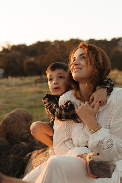 Mum and son during golden hour in Perth Hills