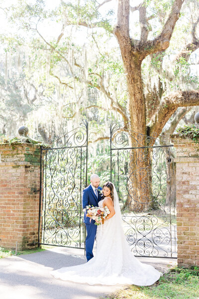 bride and groom portraits outside Legare Waring House