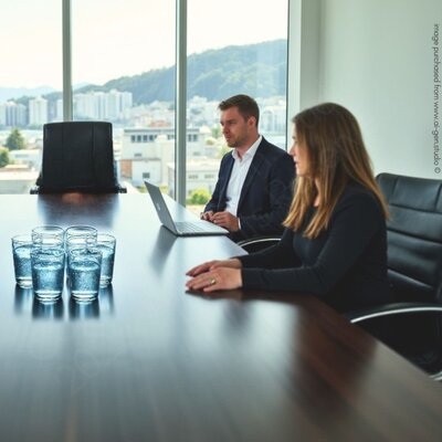 Business partners in boardroom discussing shareholder protection insurance for New Zealand companies.”