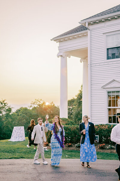 Wedding guests outside venue