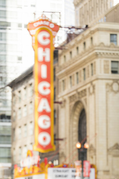 Iconic Chicago theater sign by chicago engagement photographer, Allysha Noelle Photography