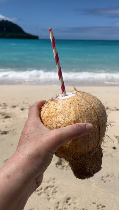 Coconut cocktail on a tropical beach