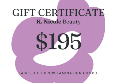 gift certificate for lash lift and brow lamination
