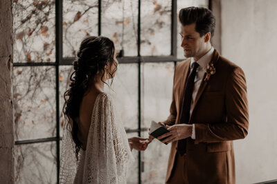 bride and groom saying vows at destination wedding