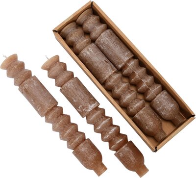 Boxed set of natural-colored unscented twisted taper candles – hostess favorite from Sweet Pea Ink Creative.