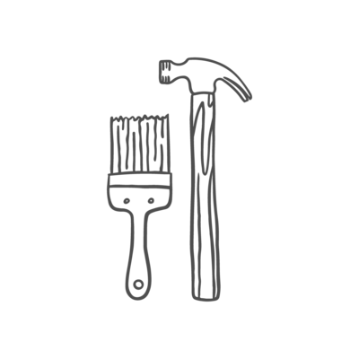 paint brush and hammer icon