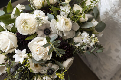lux classic bridal portraits at laurel hall with floral installation 