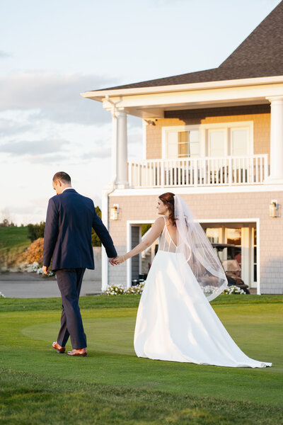 couple on wedding day at waverly oaks in plymouth ma