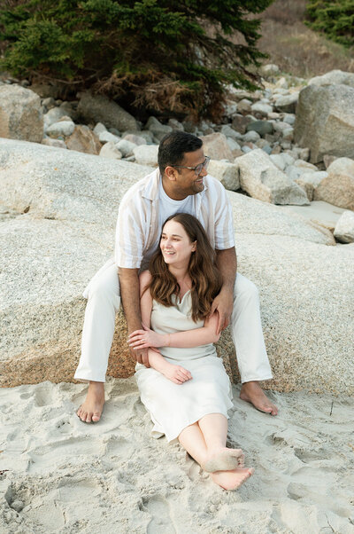 Happy couple poses for photo during Halifax engagement session