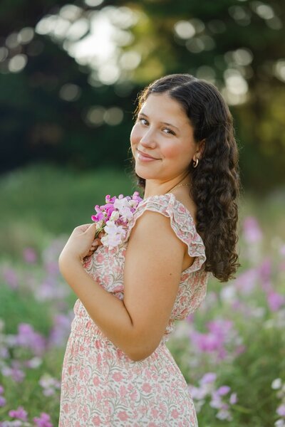 seattle sweet pea field senior portrait girl in dress