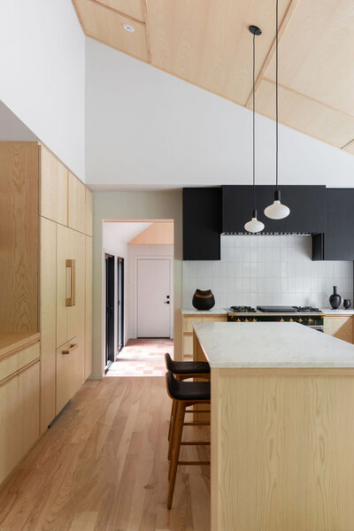 Japanese Modern project kitchen with clean lines and light wood cabinetry.