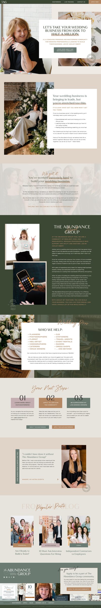 Showit Template Customization for The Abundance Group, education on building a team for creatives
