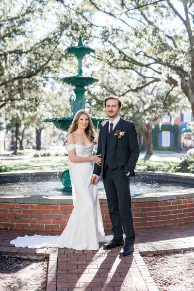 A sweet portrait of Victoria + Jacob after their elopement ceremony at Lafayette Square in Savannah, captured as part of our Savannah Elopement Package.