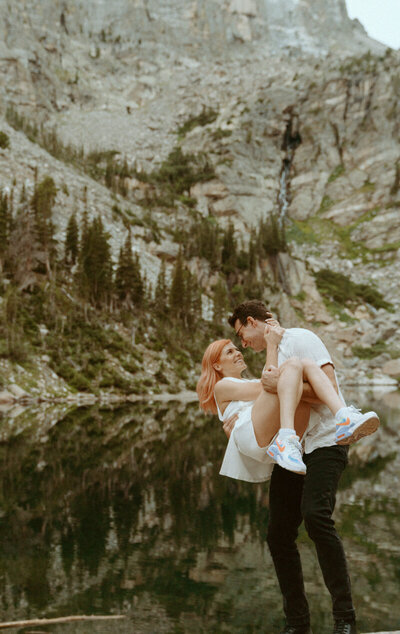 couple with mountains in the background at their oregon elopement