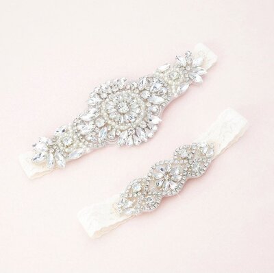 Crystal and lace garter set