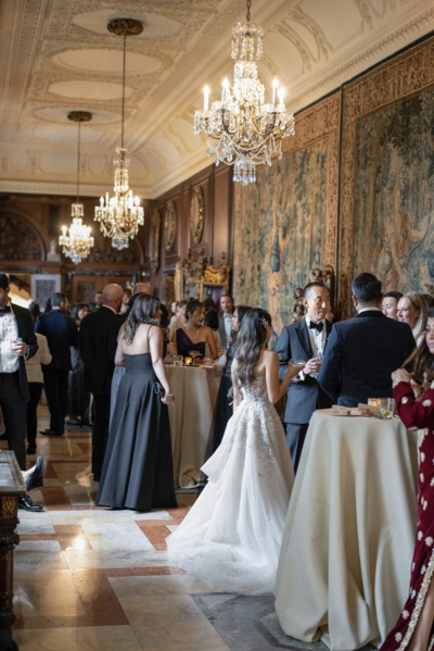 Elegant editorial wedding photography of a multi-day reception with chandeliers, captured by Seattle and Washington DC wedding photographer at Anderson House.
