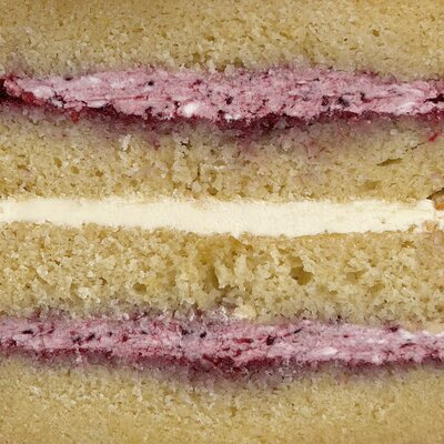 Close up of the cake and filling in our raspberry lemon  cake