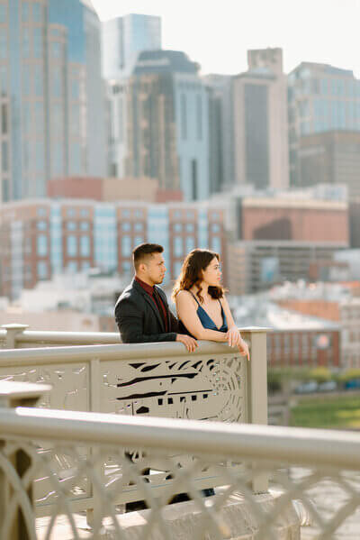 Engagement photos on roof by photographers nashville